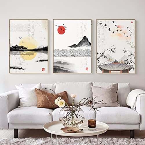 Koreanische Kultur Kunstdruck Asiatisches Poster Modernes Korea Wandlandschaft Leinwand Gemälde Bild für Wohnzimmer Wohnkultur 50x70cm-3Pieces Frameless