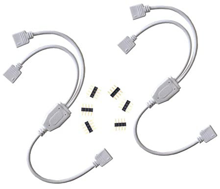 WANGCL 2PCS LED Strip Splitter Cable 4 Pin RGB Splitter 1 to 2 Ports LED Controller Connector for RGB 5050 3528 2835 LED Strip -White