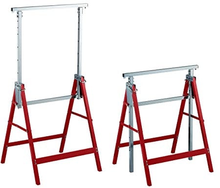 Relaxdays Klappbock, 2er Set, 7-Fach höhenverstellbar, bis 200 kg, klappbare Arbeitsböcke, Werkstatt, Stahl, rot/Silber