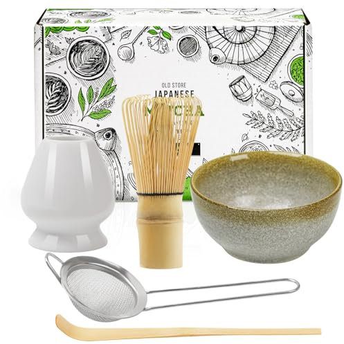 Lot de 5 fouets à matcha japonais avec fouet à 100 broches, porte-fouet, cuillère traditionnelle, tamis à thé et bol à matcha en céramique, accessoire de cérémonie du thé