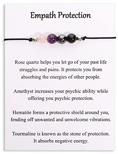 Korotho Empath Protection Bracelet Empath Bracelets Gifts for Her Natural Healing Crystal Beaded Bracelet, Tourmaline, Amethyst, Hematite, Rose Quartz, Jewelry for Best Friends Daughter Mom, 4 Inches,
