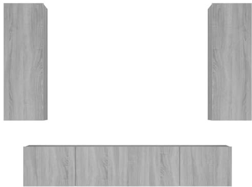 vidaXL TV Cabinet Set 4-Piece Grey Sonoma Engineered Wood Wall-Mounted Entertainment Center