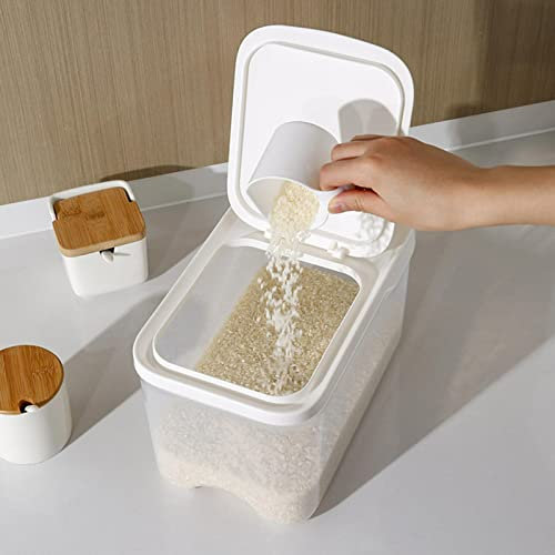 Tongdejing Seau à riz scellé de cuisine, 5 kg, récipient de stockage d'aliments divers avec tasse à mesurer pour nourriture pour chien, nourriture pour chat, riz, céréales, farine
