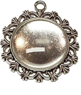 8 Teile 4 Stück Charm Leere Lünette Tablett Medaillons Metall Anhänger Fassungen Schmuck 25mm Runde 4 Stück Klar Glas Cabochon Bastelset (Silber Model-3)