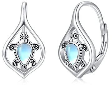 Schildkröte Ohrringe 925 Sterling Silber Mondstein Schildkröte Creolen Meeresschildkröte Ohrstecker Niedliche Ozean Tier Schmuck Geschenke für Frauen Mädchen