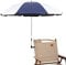 GRANDMEI Sombrilla para silla, con abrazadera ajustable, UPF 50+, con sujeción para sombrilla para sillas de terraza, sillas de playa, sillas de ruedas y carritos de golf (blanco/azul)