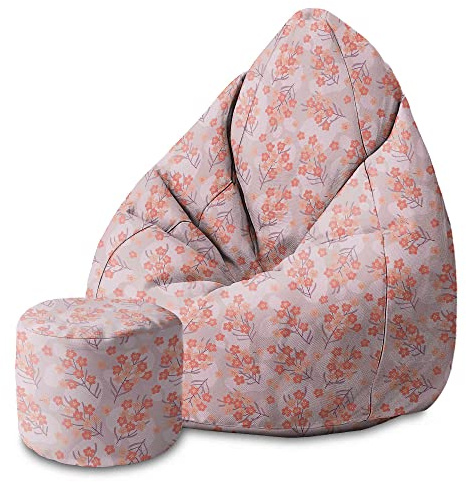 DreamRoots Sitzsack Erwachsene 80x80x120, Summer Garden | Bean Bag 80x80x120 cm mit Lehne, Hocker & Bezug, Sitzkissen Boden, Chill Bubibag, mit Füllung