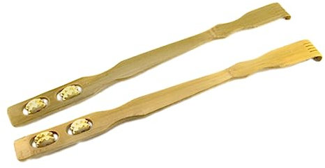 Healeved Gratte-Dos en Bambou avec Rouleaux de Massage Long Manche Grattoir à Main pour Dos Épaules Cou Outil de Massage Relaxant pour Adultes et Femmes Enceintes