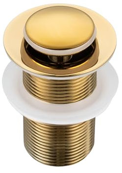 Balneo Messing Waschbecken Stöpsel Universal - Pop Up Ventil Waschbecken 61 mm x G1 1/4 - Waschbeckenstöpsel Pop Up Gold - Spülbecken Stopfen ohne Überlauf - 4 Dichtungen, klick B