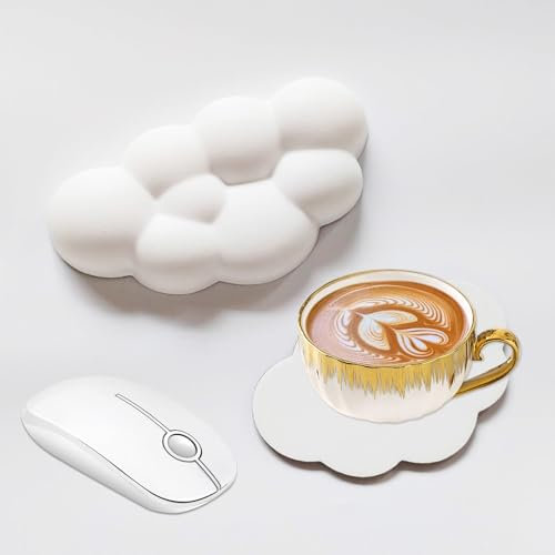 MEISO Cloud Tapis de Souris Support de Poignet, Dessous de Verre en Cuir Imperméable, Repose Paume Ergonomique pour Ordinateur, Ordinateur Portable, Soulagement de la Douleur au Poignet/Coude