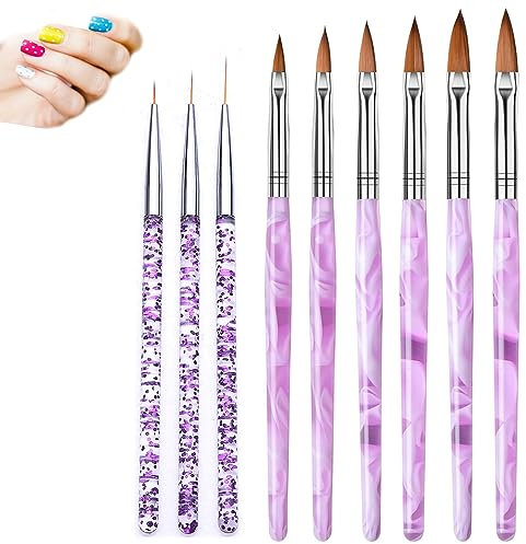 9 Pcs Nail Art Brush Set, UV Gel Acrylic Nail Art Tips Builder Brush Nail Art Dotting Pen Nail Painting Brush Pen for DIY Nail Art Designs Painting Salon
