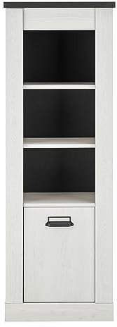 Furn.Design Badschrank weiß Pinie Holz und schwarz/anthrazit Badschrank Badezimmer Schrank Badmöbel Hochschrank Regalschrank im industriellen Stil Stove (Badregal)