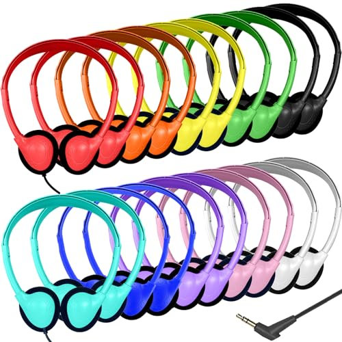 Ladont Lot de 20 écouteurs filaires, Casque Audio pour enfants en vrac pour l'école, la salle de classe, les étudiants, les tout-petits, les adolescents, les garçons, les filles, multicolore