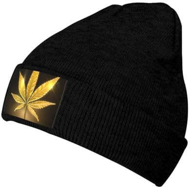 COMAAM Niedliche Pommersche warme Strickmütze aus Wolle für den Winter, warme Mütze, randlose Mütze, geeignet für Innen- oder Außenbereich, Golden Cannabis, One size