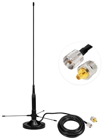 Bingfu Vehicle Mobile Ham Radio Antenna with Ground Planes Dual Band VHF UHF 136-174MHz 400-470MHz Magnetic Base Mount Soft Whip Antenna PL259 Male Connector for Car Marine Amateur Radio