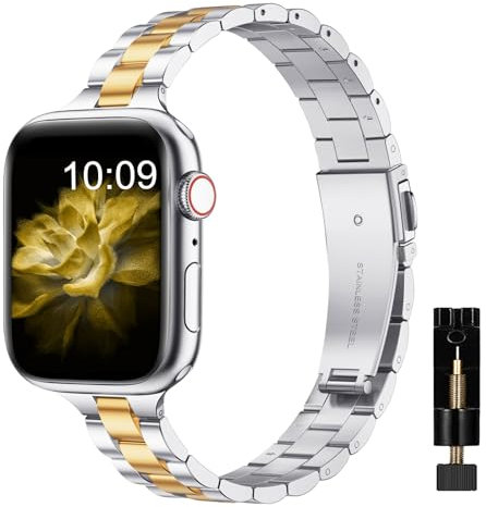 MaEiol Metall Armband für Apple Watch 49mm 45mm 44mm 42mm / Series 10 46mm, Damen Herren Ersatzarmband Edelstahl Armbänder für Apple Watch Ultra/SE/Series 10 9 8 7 6 5 4 3 2 1, Gold&Silber
