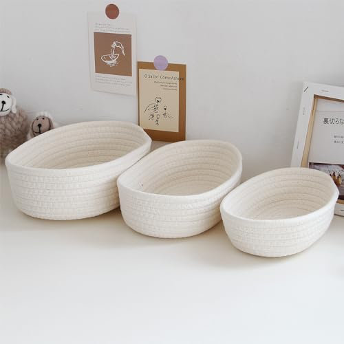 3er Set Aufbewahrungskorb Geflochten, Korb Geflochten Baumwollseil, Stapelbare Storage Basket, Badezimmer Organizer Aufbewahrung, Körbe Aufbewahrung für Organisieren von Kleidung, Wohnzimmer Bad