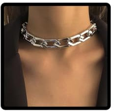Carufin Punk Dicke Kette Halskette Kubanische Link Kette Hip-Hop Choker Halsketten Schmuck für Frauen Mädchen (Silber)