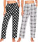 Ymmchy Damen Pyjamahose Lang Schlafanzughose Kariert Freizeithose Frauen Schlafhose Weiche Nachtwäsche Hose 2-Pack Dots/Schwarze Kariert S
