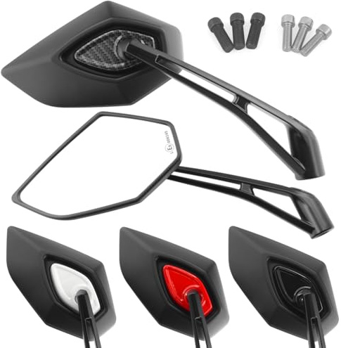 Area1 Universal Motorrad Rückspiegel Paar e-geprüft 2x M10 Rechtsgewinde + Linksgewindeadapter, kompatibel mit z.B. GSX-S GSF Bandit SV650 R12 (carbon)