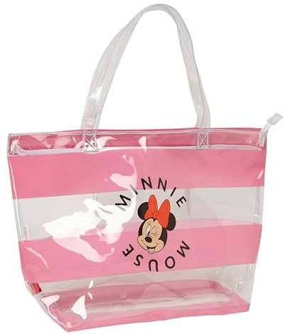 Safta MINNIE MOUSE BEACH - Shopping Bag, Women's Bag, Shopping Bag, Comfortable and Versatile, Quality and Resistance, 54 x 17 x 35 cm, Pink/Transparent, Pink/Transparent, Estándar, Casual
