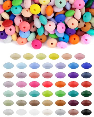 480Pcs Silicone Lentil Beads, 12mm Silicone Abacus Beads Loose Spacer Jewelry Beads Colorful DIY Lanyard Beads for Making Necklace Keychain Accessories