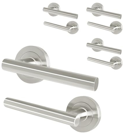 EAI Satin Nickel Door Handles, 4 Pairs Lever on Rose - Oliena | 4 Pairs of Lever on Rose Internal Door Handles, Fixings Included