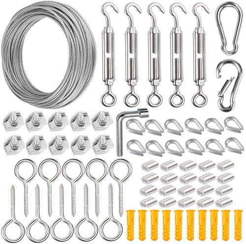 30M Garden Wire For Climbing Plants Training Wire Rope Kits, AMLOOPH Stainless Steel Metal Cable Garden Wire Heavy Duty 2mm Catenary Wire Trellis Fence Wire Kit With Turnbuckle Tension Wire Tensioner