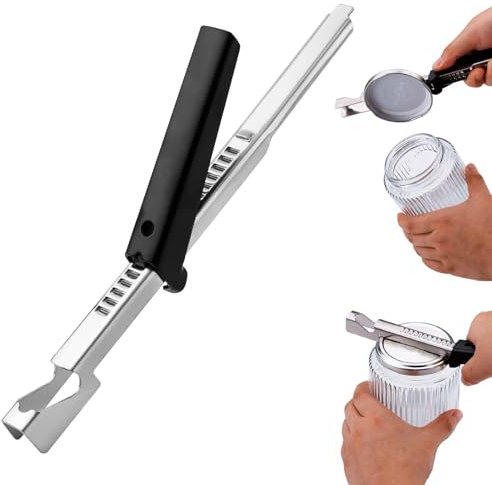 Multifuncional Abrelatas de Tarros, 22cm Ajustable Pinza para Tapa Tarro Comodidad Acero Inoxidable Abridor Tapas Botellas Manual Utensilios de Cocina para Personas Mayores Manos Débiles