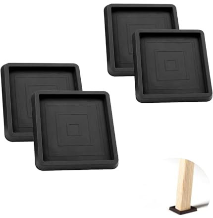 NIYATA Lot de 4 patins de pieds carrés en caoutchouc pour piano - Pieds en caoutchouc antidérapants pour sols en bois dur - 6,3 cm - Noir