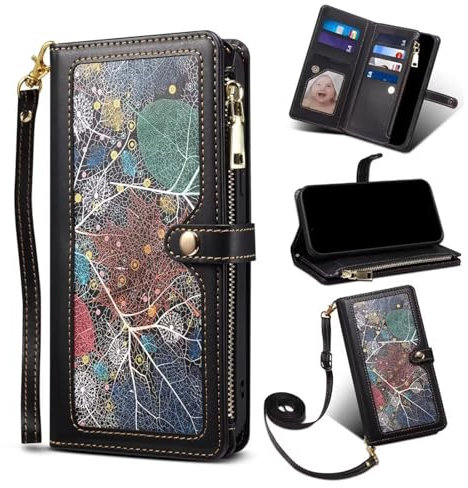 Czhwsm Compatible avec Coque iPhone 7 PU Cuir Portefeuille Housse avec Fentes de Cartes Support+2X Verre Trempé-Le Noir