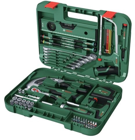 Bosch Set di utensili manuali avanzati da 64 pezzi (kit versatile, materiali di alta qualità, utensili ergonomici, pinze, chiavi, avvitatori, cricchetto, utensili di misura, sega, martello)