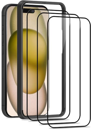 Beukei 3 Stück Panzer Schutz Glas für iPhone 15 mit Installationsrahmen, Tempered Glass,[9H Härte][HD Klare][Blasenfrei][Anti-Kratzen] Panzerfolie