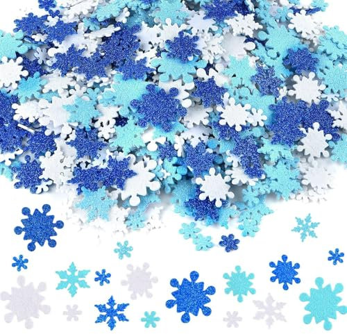 ParPix 4 Größen Streudeko Schneeflocken Aufkleber Weihnachten Deko, 200 Stk Selbstklebend, Konfetti, Weihnachtssticker Winter Wonderland Frozen Tischdeko