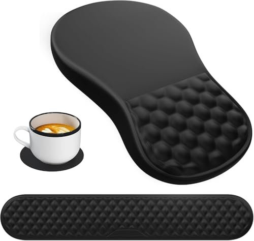 Mauspad mit Handgelenkauflage,Ergonomisches Mousepad zur Linderung von Schmerzen im Karpaltunnel, Memory-Schaum mit Rutschfester Gummi-Basis Office Mat für Computer, Laptop, Desktop (Schwarz 3 in 1)