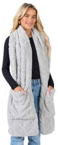 OHS Fleece Scarf with Pockets, Super Soft Warm Comfy Pocket Scarf for Women Girls Winter Esstential Gifts for Women - Grey, Cream