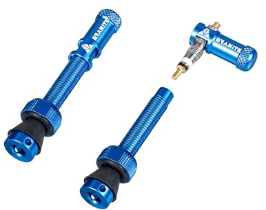 Granite Juicy Nipples Presta Kappen und 44mm Schaft (Blau) | 6061-Alu, zugleich Ventilkern-Entferner, 4-Loch-Schaft für Inserts, Inbus-Aufnahme