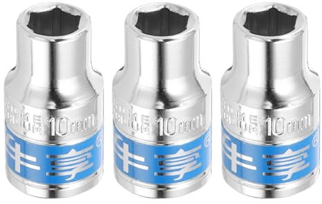 sourcing map 3pcs 1/2 Inch Drive 6-Point Socket 10mm CR-V Metric Shallow Socket Electric Wrench Socket for Mechanical Auto Repair, Silver Tone & Blue