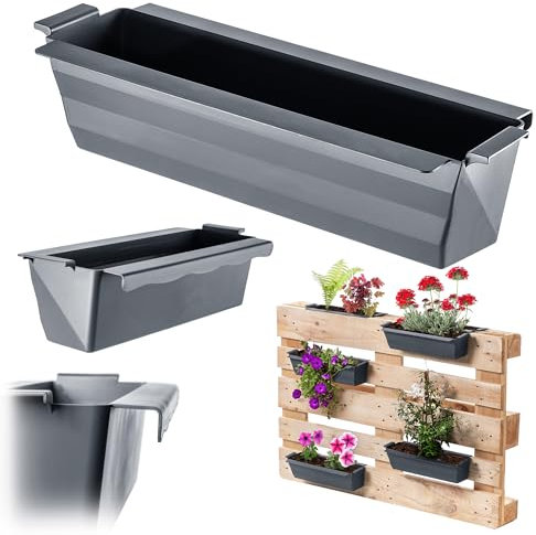 KADAX Paletten Blumenkasten 12er Set Für Europaletten, Pflanzkasten Mit Hängesystem, 37x9 cm Anthrazit, Zum Bepflanzen & Dekorieren, Für Balkonkasten & Blumentopf-Einsatz