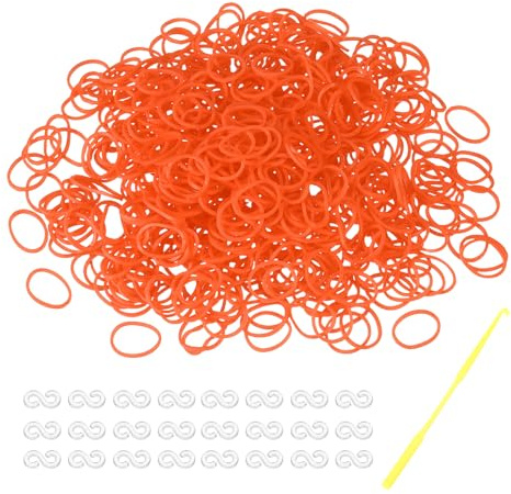 sourcing map 600 Pcs Loom Rubber Bands Kit with 25 Pcs S-Clips 1-Hook Rubber Bands Refill Bracelet Making Kits for Weaving DIY Handcrafts Gift, Orange Red