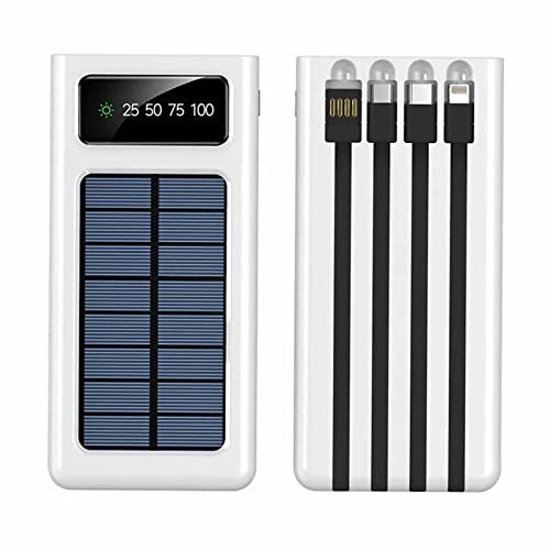 JNPGVTCD, Caricabatterie Portatile Solare da 30000 mAh, Batteria Esterna ad Alta capacità, Carica Rapida, Caricabatterie per Telefono, Bianco, 30000 mAh