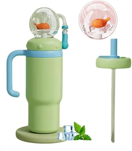 24oz Fountain Tumbler Stainless Steel Whale Fountain Tumblers With Handle, Spill-proof Insulated Water Bottle With Two Lids, Cute Fountain Tumbler, Green, 100 ml