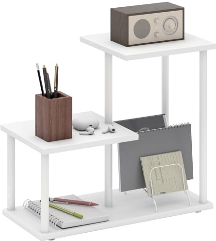 HOMCOM Estantería Efecto Madera Estantería Librería de 3 Niveles Estilo Moderna con Estructura de Metal Estante de Almacenamiento para Escritorio Oficina Cocina 40x20x34,5 cm Blanco