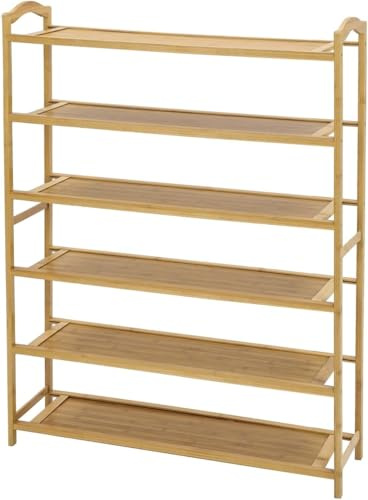 JF HOME BLISS Bamboo Shoe Rack, 4/5/6 Tier Wooden Shoe Organiser & Storage Shelf for Hallway, Natural Multipurpose Entryway Bench (6-tier, Width 79cm)