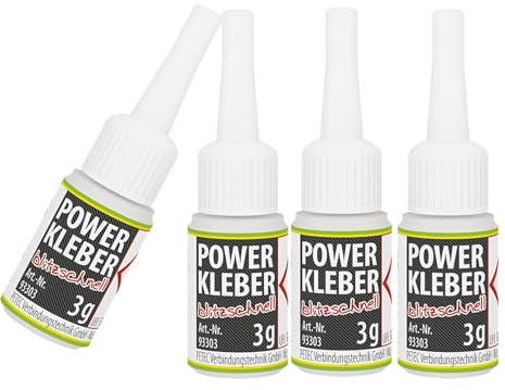PETEC 4x 93303 Klebstoff, Kunststoffreparatur (3 g) | 93303, Power Kleber blitzschnell