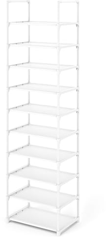 Kitsure Shoe Rack - 10-Tier Shoe Storage with Detachable Fabric Shelves & Metal Frame, Tall Shoes Rack for Closet, Entrance, Living Room, 174.0cm x 43.0cm x 30.0cm, White