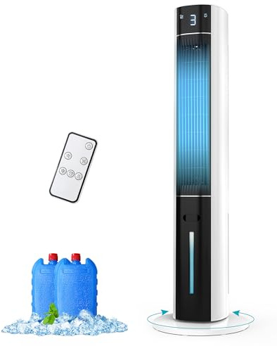 Rellytech Evaporative Air Cooler - Cooling Fans that Blow Cold Air with 3L Removable Water Tank, 3 Modes & 3 Speeds, Remote & Touch Control, 12H Timer, 3 In 1 Swamp Cooler For Bedroom