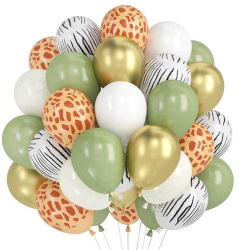 Dschungel Luftballons, 60 Stück Grün Sandweiß Gold Luftballon, Safari Tiere Giraffen Druck Ballons, Dschungel Kinder Geburtstagsdeko, Wildtiere Party Zubehör für Kinder Geburtstag Babyparty Safari