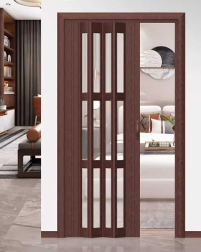 Porta a soffietto, Porta divisoria pieghevole a fisarmonica in PVC con finestre in acrilico(Brown,24x80in (60x203cm))