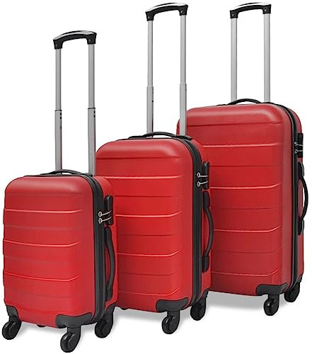vidaXL Three-Piece Hardcase Trolley Set in Red - ABS Material, Versatile Sizes, Secure and Organized Luggage, Easy Mobility, Space-Saving Storage, Lightweight and Durable
